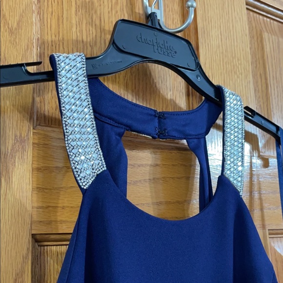 Women’s Formal Dress Sizes 20 22 Sequin Hearts Sheath Navy Embellished Gown Prom - Picture 9 of 16